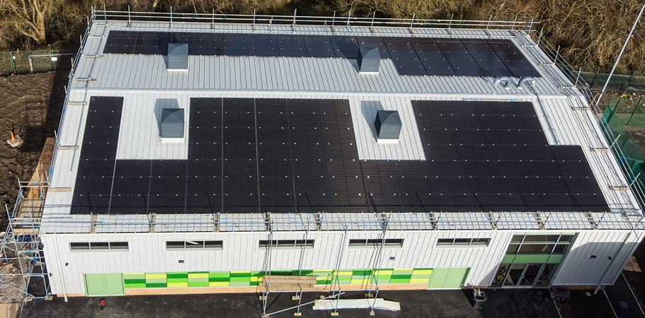 Mechanical and electrical services delivered for a new build primary school assembly hall in Halifax, including ventilation, heating, lighting, domestic water services and solar PV integration.