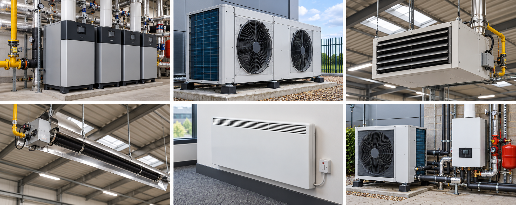 Commercial heating options include boilers, heat pumps, warm-air, radiant, electric and hybrid systems. Suitability depends on building demand, infrastructure and operating requirements. Assess commercial heat-pump retrofit feasibility, from heat demand and flow temperatures to electrical capacity, plant location and integrated controls.