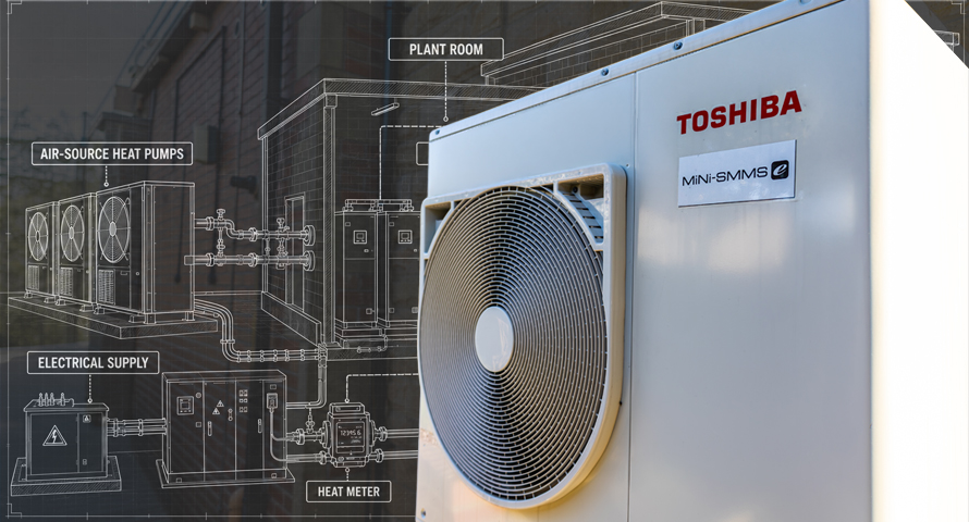 Assess commercial heat-pump retrofit feasibility, from heat demand and flow temperatures to electrical capacity, plant location and integrated controls. 