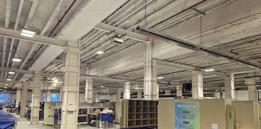 Gas-fired and radiant heater installation at a warehouse in Keighley